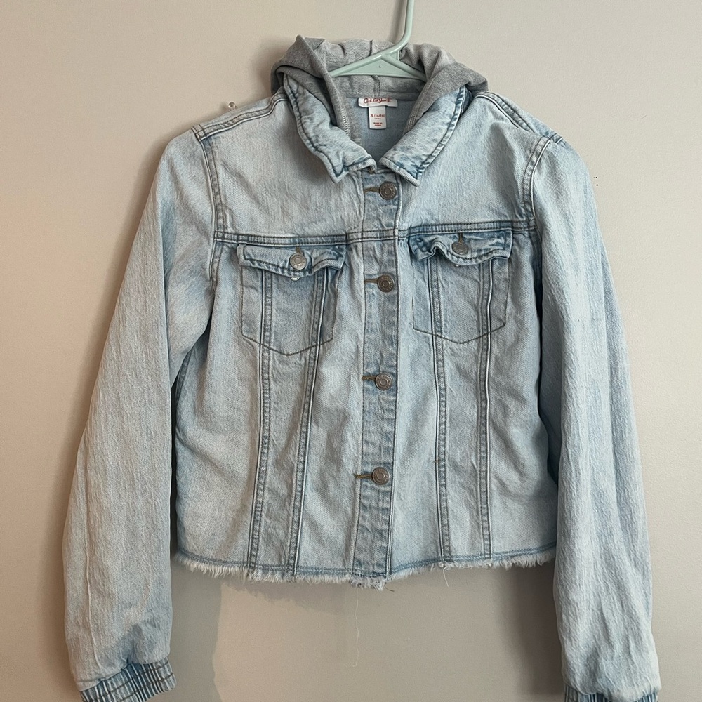 Cat & Jack Light Blue Jean Jacket with Gray Hood